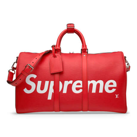 A LIMITED EDITION RED & WHITE EPI LEATHER SUPREME KEEPALL 45 WITH SILVER HARDWARE - Foto 1