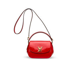 A CHERRY VERNIS LEATHER PASADENA BAG WITH GOLD HARDWARE