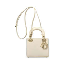A SHINY WHITE LIZARD MINI LADY DIOR WITH LIGHT GOLD HARDWARE