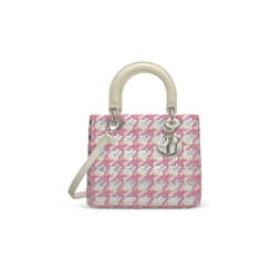 A PINK, WHITE & SILVER TWEED MEDIUM LADY DIOR BAG WITH SILVER HARDWARE