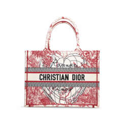 WHITE & RED MEDIUM D-ROYAUME D'AMOUR EMBROIDERED CANVAS BOOK TOTE