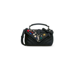 A BLACK CALFSKIN LEATHER CRYSTAL STUD FLAP BAG WITH SILVER HARDWARE