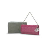A SET OF TWO: A MATTE OLIVE GREEN CROCODILE LEATHER ZIPPY WALLET & A FRAMBOISE PATENT LEATHER LADY DIOR POUCH - фото 1