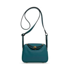 A LIMITED EDITION SHINY VERT ROUSSEAU ALLIGATOR & VERT BOSPHORE SWIFT LEATHER TOUCH MINI LINDY 19 WITH GOLD HARDWARE