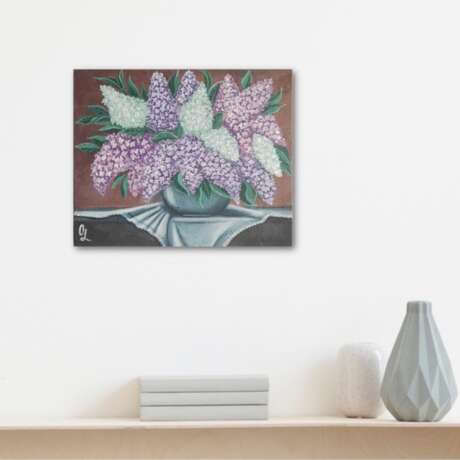Цветы сирени Canvas on cardboard Painting with acrylic живопись Flower still life Turkey 2023 - photo 4
