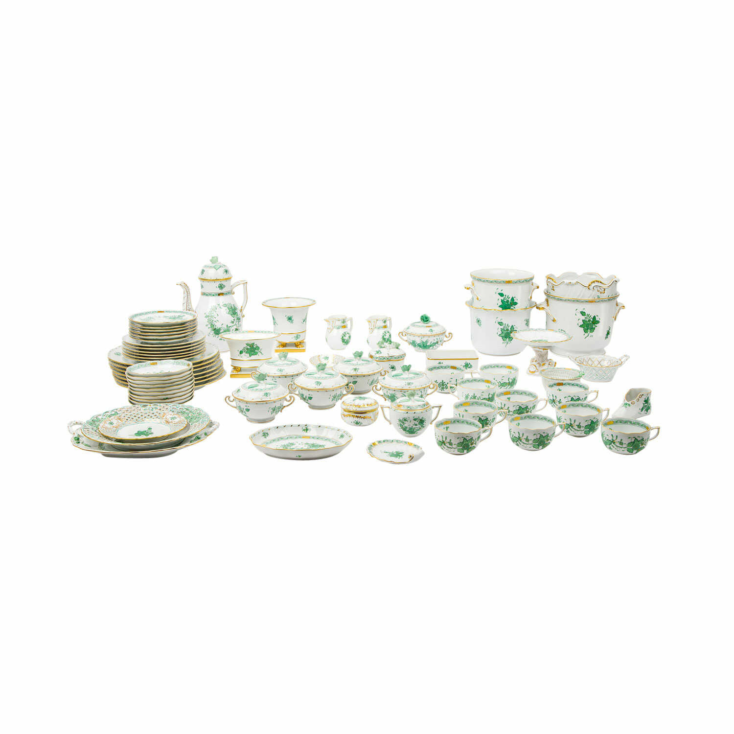 HEREND 68 service pieces 'Indian green and Apponyi green', 20th c.