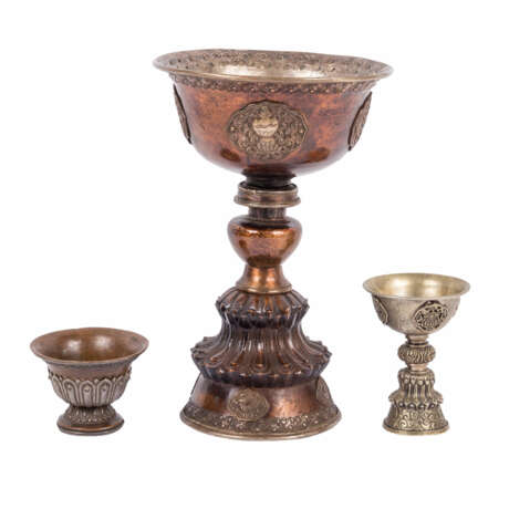3 metal footed bowls. TIBET, - photo 2
