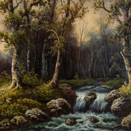 LANDSCAPE PAINTER OF THE 19th century. wide landscape with stream, - Foto 5