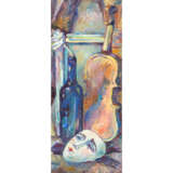 RUSSIAN/ARTIST 20th c., "Still life with violin, rose in blue glass bottle and mask", - photo 1