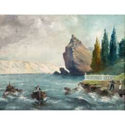 ARTIST/IN 19th/20th c., "Castle on rocky outcrop on the shore of a southern coast",