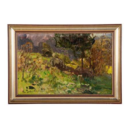 SCHICKHARDT, KARL (1866-1933), "Meadow with bushes in front of forest edge", - Foto 2