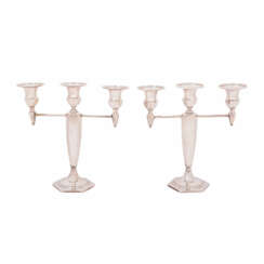 WILCOX S.P. CO Pair of three-arm candlesticks, silver plated, 20th c.,