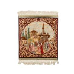 Oriental silk carpet. HEREKE KORHAN ISTANBUL, 20th century, 27x25 cm.