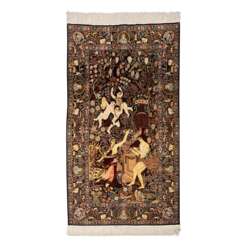 Oriental silk carpet. KIRMAN 'Ravar'/PERSIA, 20th c., ca. 174x102 cm.