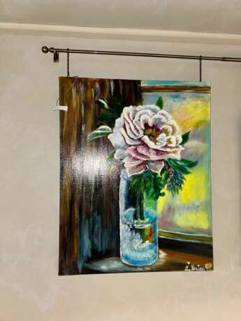 "Цветок на окне " Масло на холсте на подрамнике Масляная живопись Реализм Даугавпилс 2022 г. - фото 2