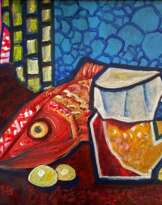 Still life jug and fish Still life jug and fish