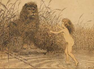 Fidus, girl and lion