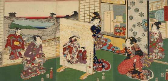 Dreiteiliger Farbholzschnitt Utagawa Kunisada II. - Foto 1