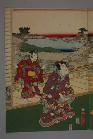 Dreiteiliger Farbholzschnitt Utagawa Kunisada II. - Foto 2