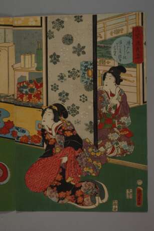 Dreiteiliger Farbholzschnitt Utagawa Kunisada II. - Foto 4