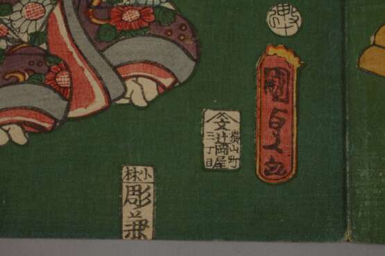 Dreiteiliger Farbholzschnitt Utagawa Kunisada II. - Foto 5