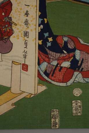 Dreiteiliger Farbholzschnitt Utagawa Kunisada II. - Foto 6