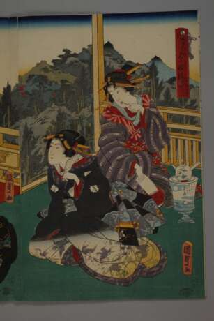 Dreiteiliger Farbholzschnitt Utagawa Kunisada (Toyokuni III.) - Foto 4