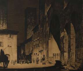 Carl Walther, "Piazza Duomo in San Gimignano"