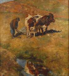 Carl Steinheil, Bauer mit Rindern bei der Feldarbeit