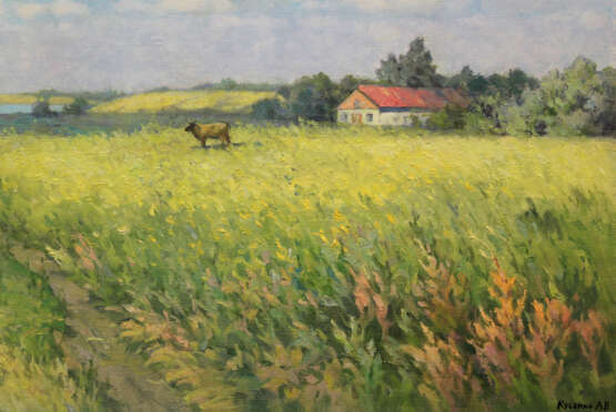 Gemälde „Дорога на ферму“, Leinwand auf dem Hilfsrahmen, Ölfarbe, Realismus, Landschaftsmalerei, Ukraine, 2023 - Foto 3
