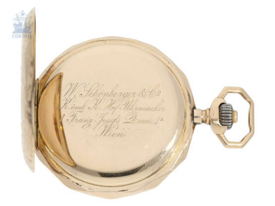 Taschenuhr: außergewöhnliche, große österreichische Goldsavonnette, W.Schönberger & Co., K.u.K Hof-Uhrmacher Wien, ca. 1900 - фото 4