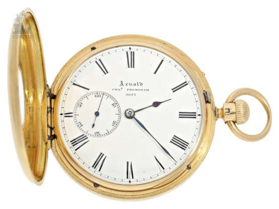 Taschenuhr: feine englische Halbsavonnette mit Nicole Nilsen-Patent-Aufzug, bedeutender Uhrmacher, Chronometermacher Arnold & Frodsham London No.9075, Hallmarks 1857 - photo 3
