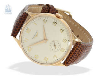 Armbanduhr: ausgesprochen schöne, große rotgoldene Longines Herrenuhr, ca.1957