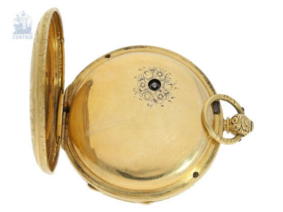 Taschenuhr: prunkvolle, englische 18K Champlevé-Taschenuhr, Hallmarks London 1853 - photo 3