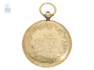 Taschenuhr: frühe, goldene Prunksavonnette mit sehr aufwändig graviertem Gehäuse, 18K Gold, Frankreich ca. 1830