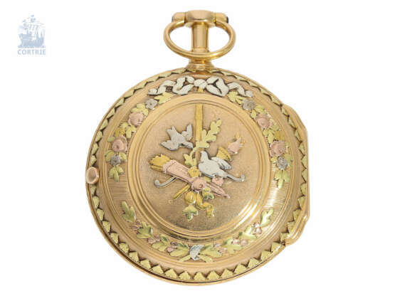 Taschenuhr: äußerst attraktive 4-Farben Spindeluhr in 20K Gold, königlicher Uhrmacher Gregson Paris No.318, ca.1780 - фото 3