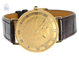 Armbanduhr: sehr seltene und hochfeine Münzuhr, Paul Ditisheim La Chaux De Fonds No.92103, 20US$ 1912 "Indian Head", 80er Jahre