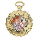 Taschenuhr: wunderschöne, kleine Gold/Emaille-Savonnette mit hervorragender Lupenmalerei, Robert Melly & Co. Geneve No.9795, ca.1830 - Foto 2