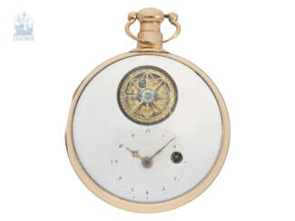 Taschenuhr: seltene, goldene Spindeluhr mit sichtbarer Unruh und dezentraler Zeitanzeige, ca. 1800