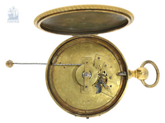 Kutschenuhr/Beobachtungsuhr: technisch hochinteressante Beobachtungsuhr mit Ketten-Aufzug und Komma-Hemmung, Sonderzifferblatt von 2 x 60 Minuten und Souscription-Breguet-Zeiger, Laborie Paris, 1806-1820 - photo 2