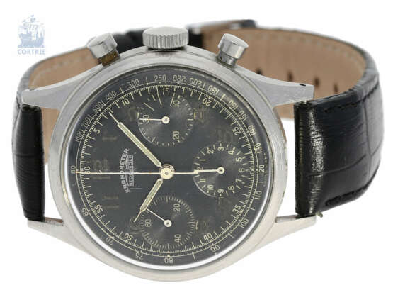 Armbanduhr: sehr seltener, großer militärischer Flieger-Chronograph, um 1945-1950, "Kronometer Stockholm", Chronometerqualität, Schweiz für die schwedische Luftwaffe - Foto 1