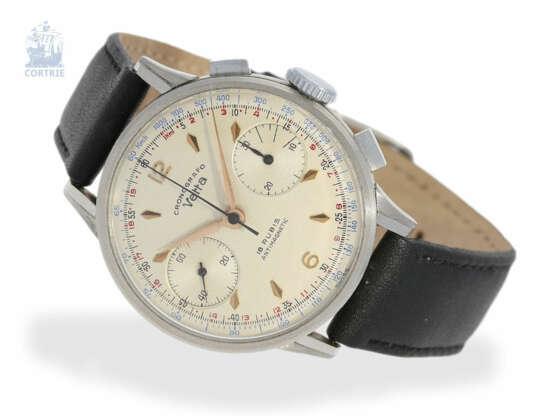 Armbanduhr: seltener, großer vintage Chronograph in Stahl, Ref.5347, Schweiz für den italienischen Markt, "Vetta Cronografo", um 1950 - фото 1