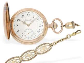 Taschenuhr: schwere, rotgoldene A. Lange & Söhne Goldsavonnette mit Chatelaine, Glashütte ca.1903