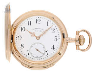 Taschenuhr: schwere, rotgoldene Louis XV Savonnette, Uhrenfabrik Union Glashütte, No.56737
