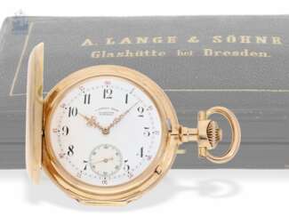 Taschenuhr: bedeutendes, besonders großes A. Lange & Söhne Ankerchronometer/Prüfchronometer der Sternwarte Leipzig in seiner seltensten Form "18K Rotgold LOUIS XV" mit Originalbox und Zertifikat, No.27259 von 1889