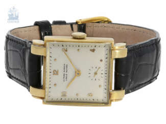 Armbanduhr: ungewöhnliche, quadratische Herrenuhr von Ulysse Nardin, 18K Gold, ca.1950