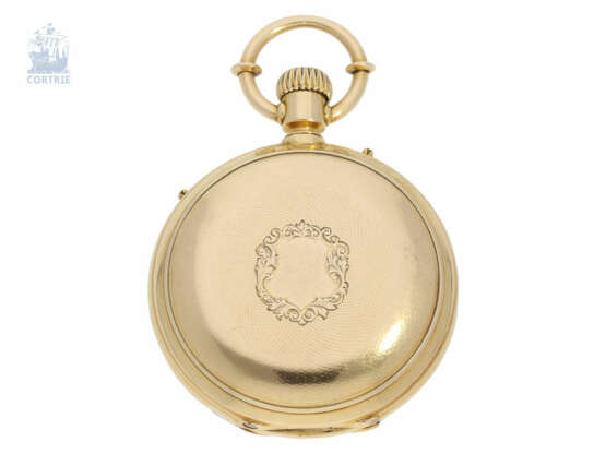 Taschenuhr: seltenes Schweizer Ankerchronometer mit verstecktem rückseitigen Kalender, 18K Gold, ca. 1880 - photo 2