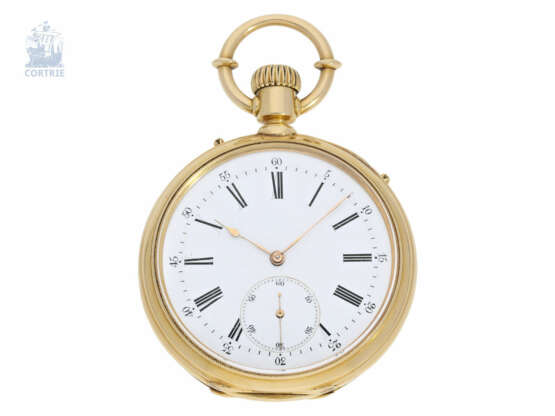 Taschenuhr: seltenes Schweizer Ankerchronometer mit verstecktem rückseitigen Kalender, 18K Gold, ca. 1880 - фото 3
