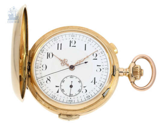 Taschenuhr: besonders schwere Goldsavonnette mit Minutenrepetition und Chronograph, Schweiz ca. 1900 - Foto 1
