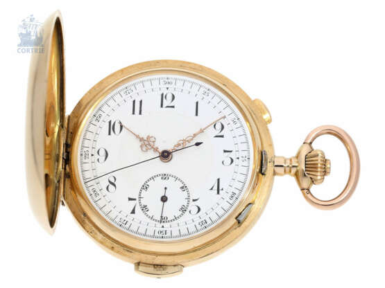 Taschenuhr: besonders schwere Goldsavonnette mit Minutenrepetition und Chronograph, Schweiz ca. 1900 - photo 1